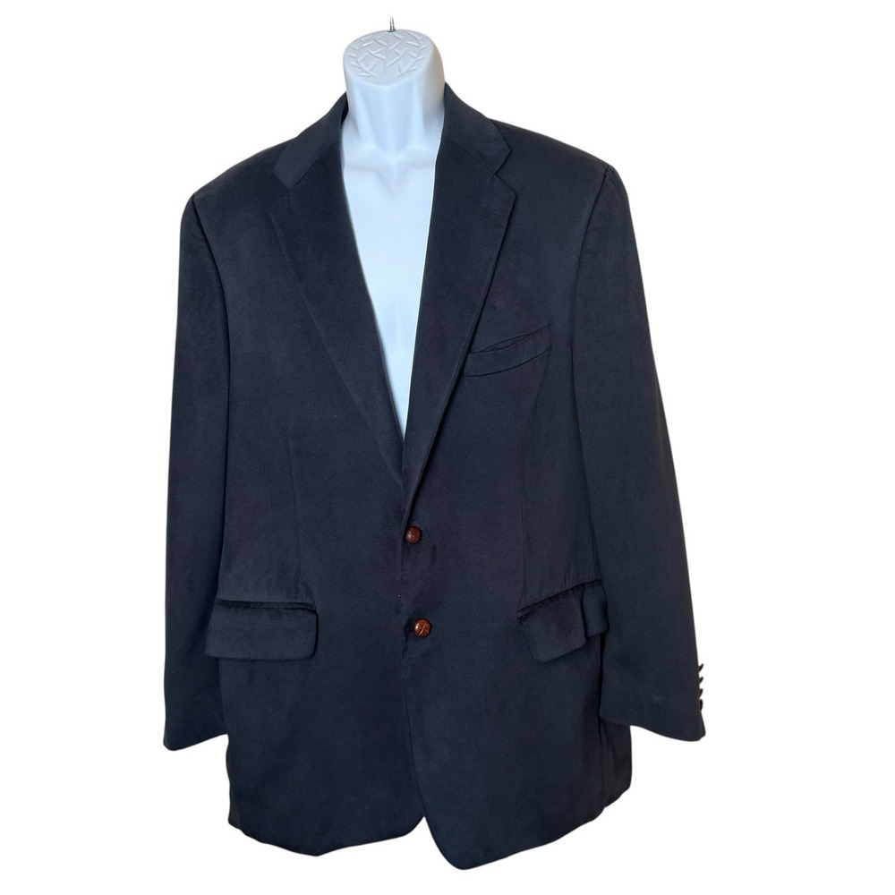 Vtg Ralph Ralph Lauren Navy Microfiber Blazer 44T Tall Classic Academia Office‎